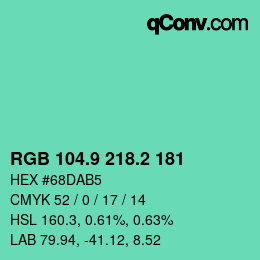 カラーコード: RGB 104.9 218.2 181 | qconv.com