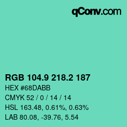 カラーコード: RGB 104.9 218.2 187 | qconv.com