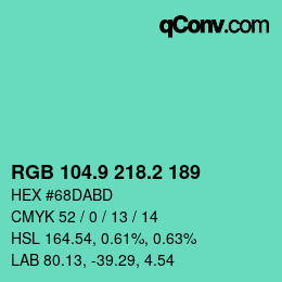 カラーコード: RGB 104.9 218.2 189 | qconv.com