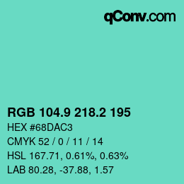 カラーコード: RGB 104.9 218.2 195 | qconv.com
