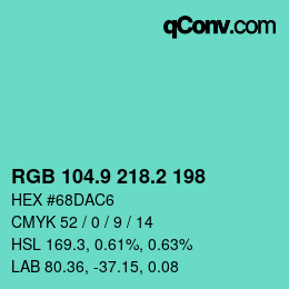 カラーコード: RGB 104.9 218.2 198 | qconv.com