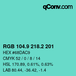 カラーコード: RGB 104.9 218.2 201 | qconv.com
