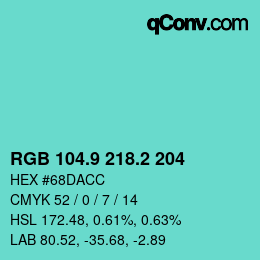 カラーコード: RGB 104.9 218.2 204 | qconv.com