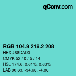 カラーコード: RGB 104.9 218.2 208 | qconv.com