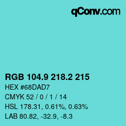 カラーコード: RGB 104.9 218.2 215 | qconv.com