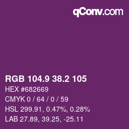 カラーコード: RGB 104.9 38.2 105 | qconv.com