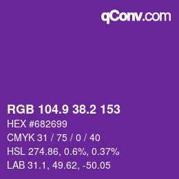 カラーコード: RGB 104.9 38.2 153 | qconv.com