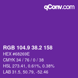 カラーコード: RGB 104.9 38.2 158 | qconv.com