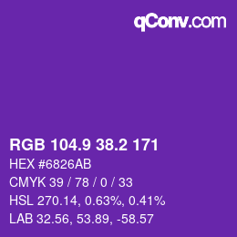 カラーコード: RGB 104.9 38.2 171 | qconv.com