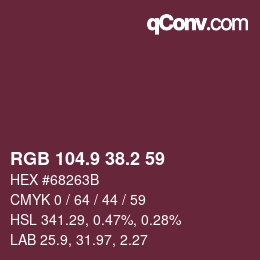 Color code: RGB 104.9 38.2 59 | qconv.com