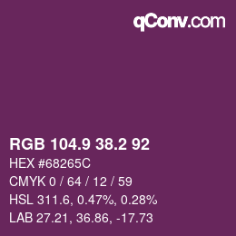 カラーコード: RGB 104.9 38.2 92 | qconv.com