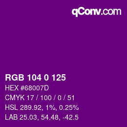 Color code: RGB 104 0 125 | qconv.com