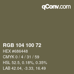 Color code: RGB 104 100 72 | qconv.com