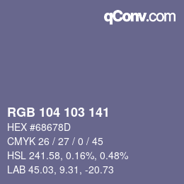 Farbcode: RGB 104 103 141 | qconv.com