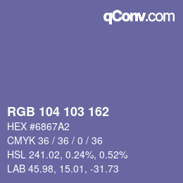 颜色代码: RGB 104 103 162 | qconv.com