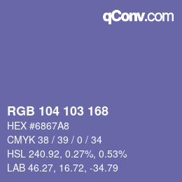 颜色代码: RGB 104 103 168 | qconv.com