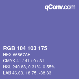 颜色代码: RGB 104 103 175 | qconv.com