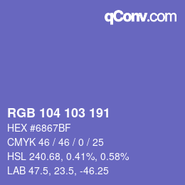 カラーコード: RGB 104 103 191 | qconv.com
