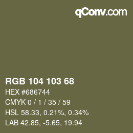 Color code: RGB 104 103 68 | qconv.com