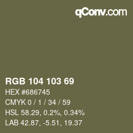 Color code: RGB 104 103 69 | qconv.com