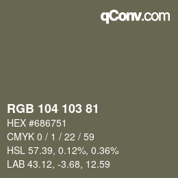 Color code: RGB 104 103 81 | qconv.com