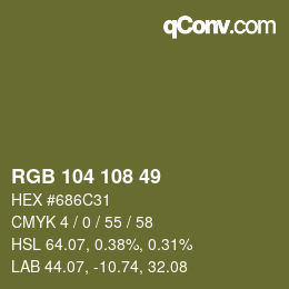 Color code: RGB 104 108 49 | qconv.com
