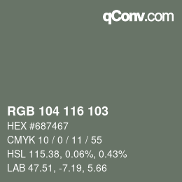 Color code: RGB 104 116 103 | qconv.com
