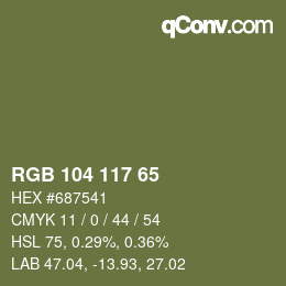 Color code: RGB 104 117 65 | qconv.com