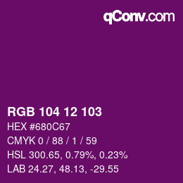 Color code: RGB 104 12 103 | qconv.com