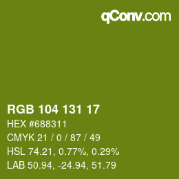 Color code: RGB 104 131 17 | qconv.com