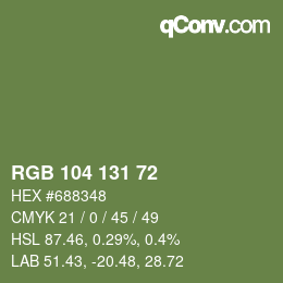 Color code: RGB 104 131 72 | qconv.com