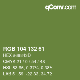Color code: RGB 104 132 61 | qconv.com