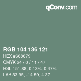 Color code: RGB 104 136 121 | qconv.com