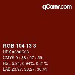 Color code: RGB 104 13 3 | qconv.com