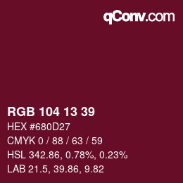 颜色代码: RGB 104 13 39 | qconv.com