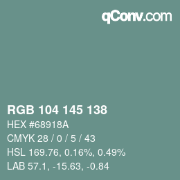 Color code: RGB 104 145 138 | qconv.com