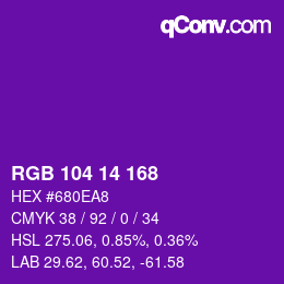 Color code: RGB 104 14 168 | qconv.com