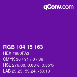 Color code: RGB 104 15 163 | qconv.com