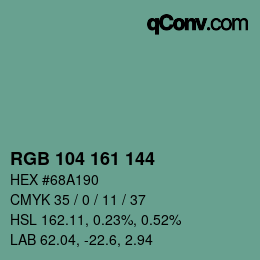 Código de color: RGB 104 161 144 | qconv.com
