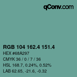 カラーコード: RGB 104 162.4 151.4 | qconv.com