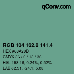 カラーコード: RGB 104 162.8 141.4 | qconv.com
