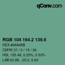 カラーコード: RGB 104 164.2 139.6 | qconv.com