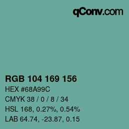 Color code: RGB 104 169 156 | qconv.com