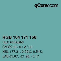 Color code: RGB 104 171 168 | qconv.com