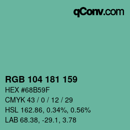 Color code: RGB 104 181 159 | qconv.com