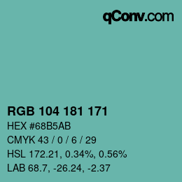 颜色代码: RGB 104 181 171 | qconv.com