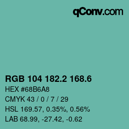 カラーコード: RGB 104 182.2 168.6 | qconv.com