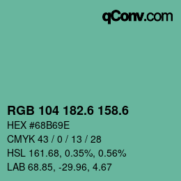 カラーコード: RGB 104 182.6 158.6 | qconv.com