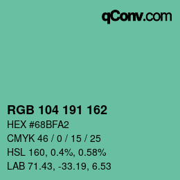 Color code: RGB 104 191 162 | qconv.com