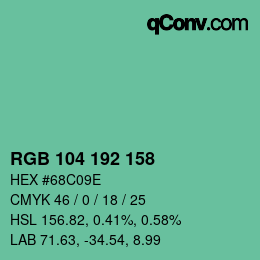 カラーコード: RGB 104 192 158 | qconv.com